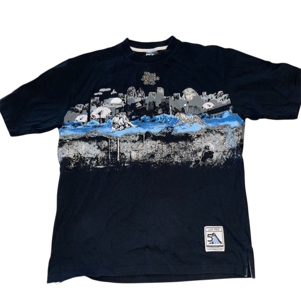 5ive Jungle Men 2XL Black Seattle Skyline Graphic T-Shirt Vtg hip hop streetwear